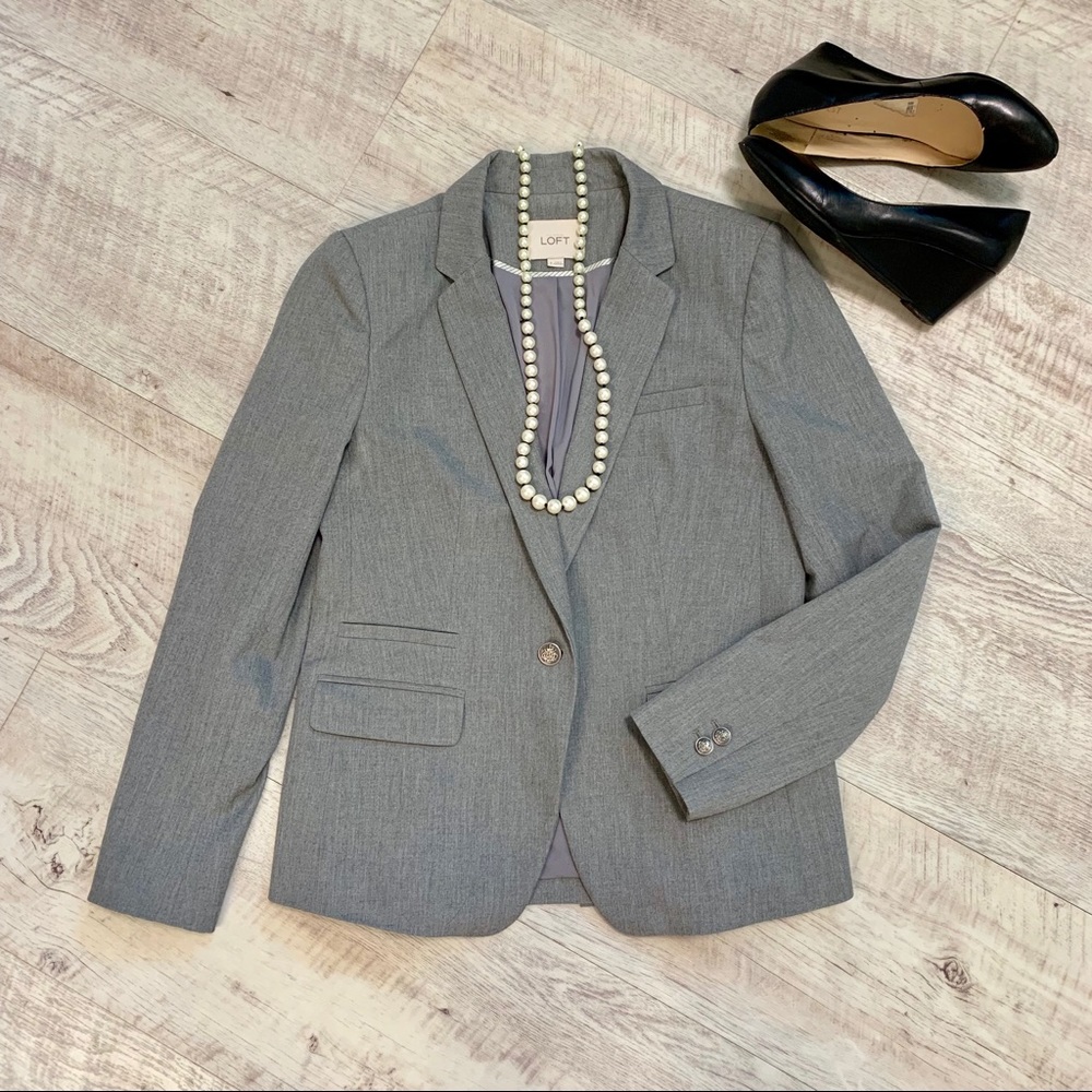 LOFT Light Gray Blazer w/ Coat of Arms Buttons, 6